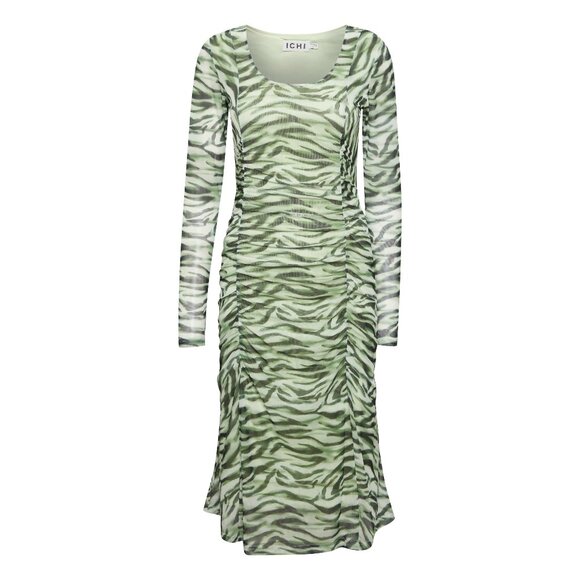 ICHI Ihista Mesh Sheer Dress Zebra Print Whimsigoth Witchy Fairy Grunge Goth - Picture 1 of 16